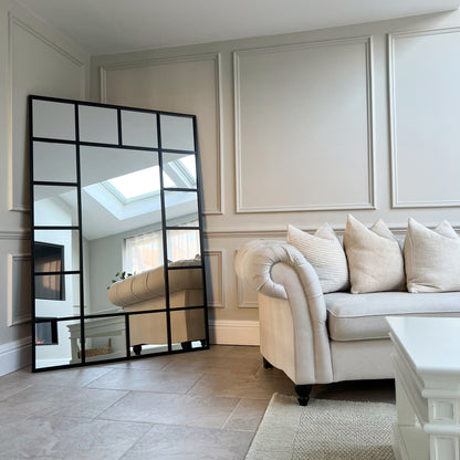 Grote Industriële Raamspiegel Camden - Mat Zwart Staal - 179 x 119 cm