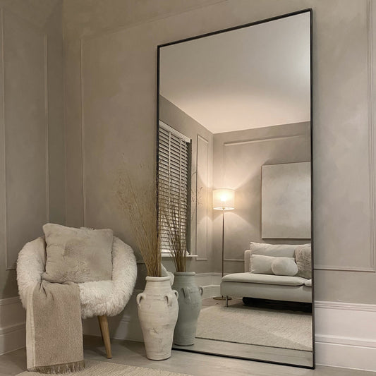 Grote Vloerspiegel van Mat Zwart Metaal, 200 x 100 cm – Moderne Industriële Stijl